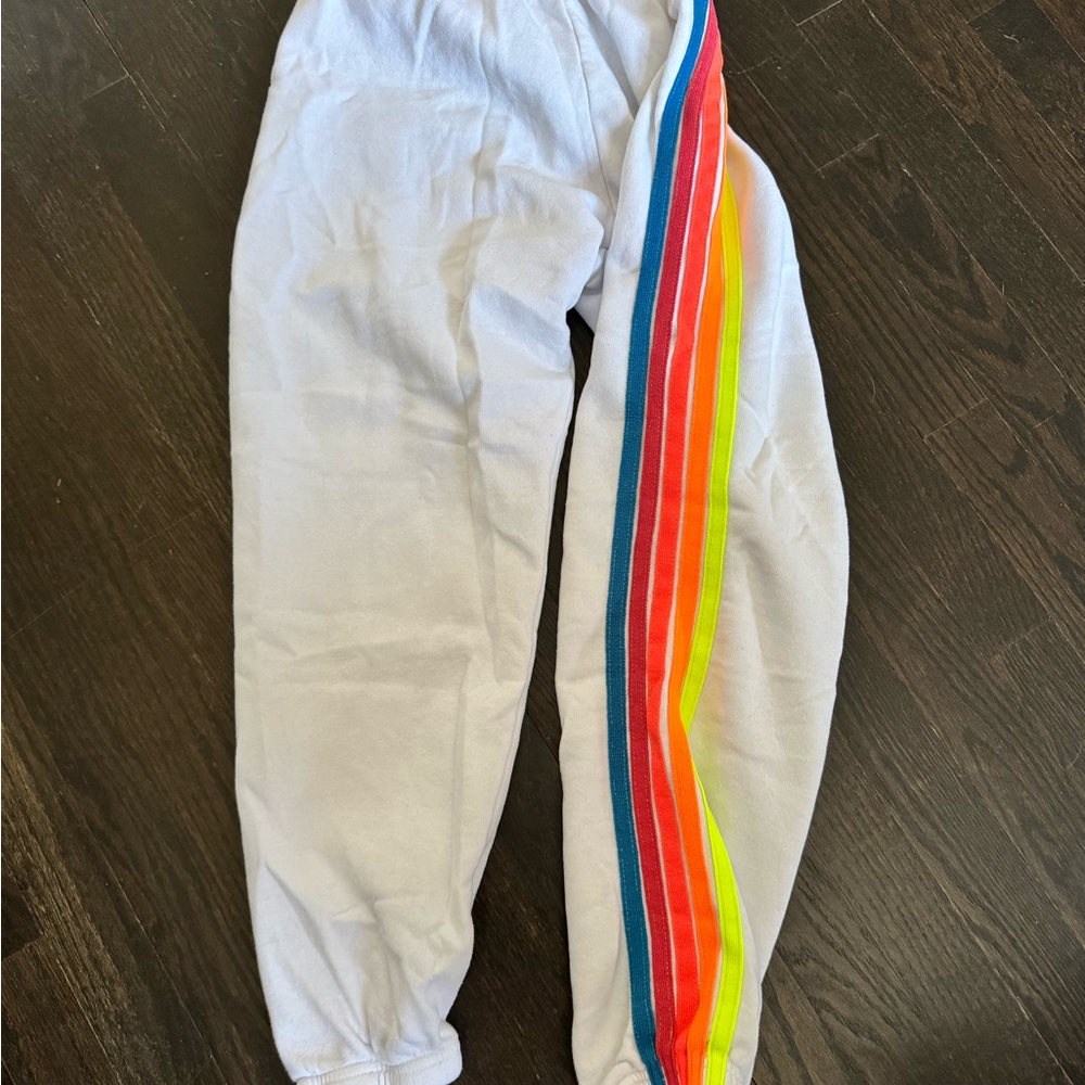 Aviator Nation Sweatpants White with Rainbow Stripes XS